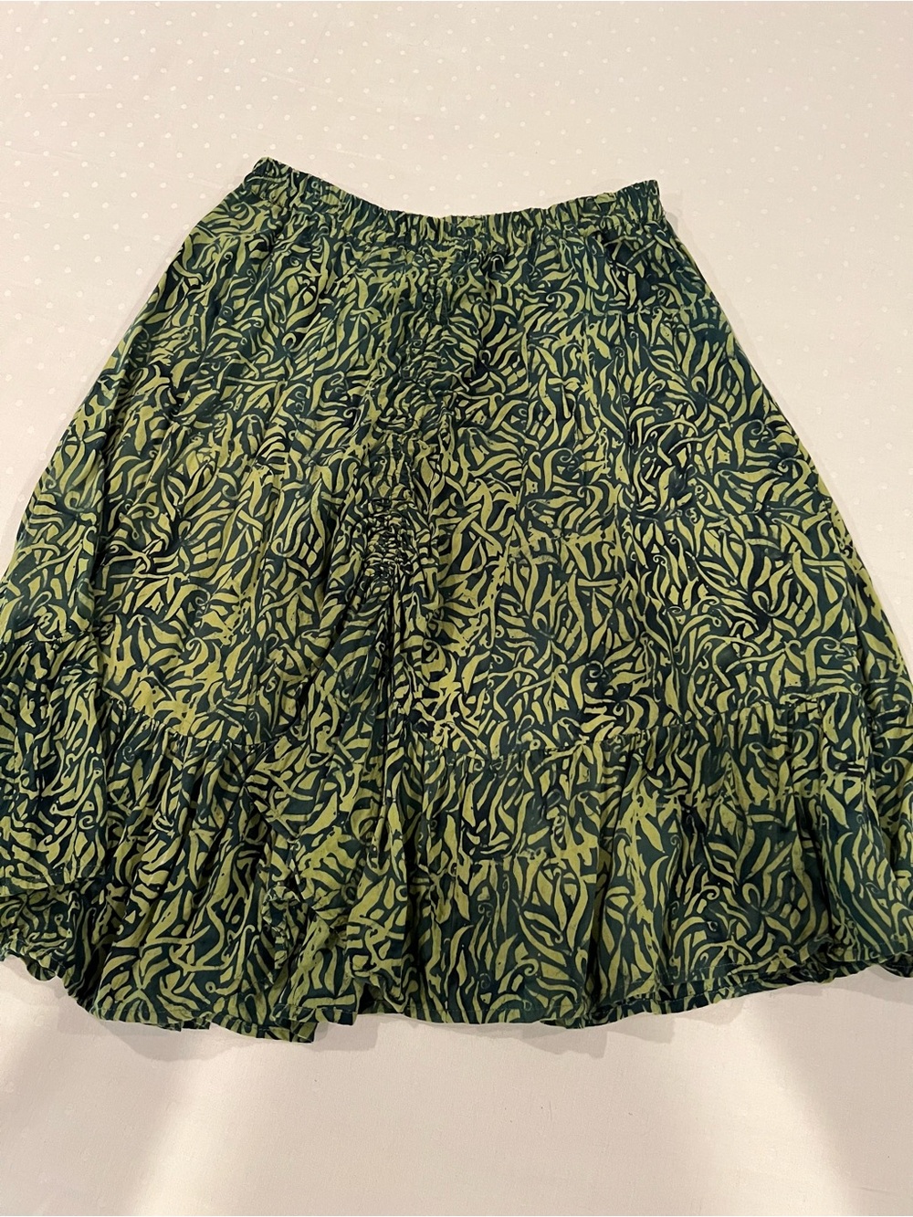 BAMBOO Green Patterned A-Line Tiered Skirt